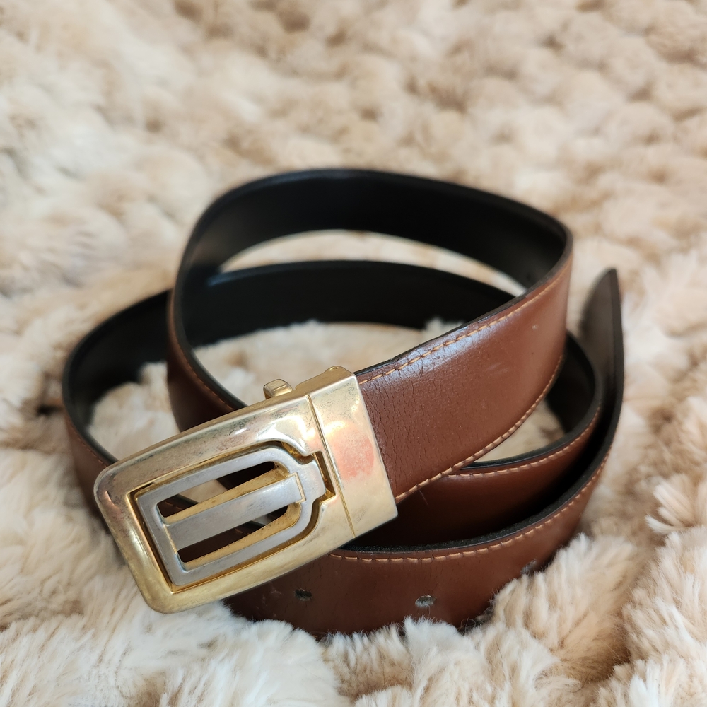 Brown Leather Belt with Gold Buckle
